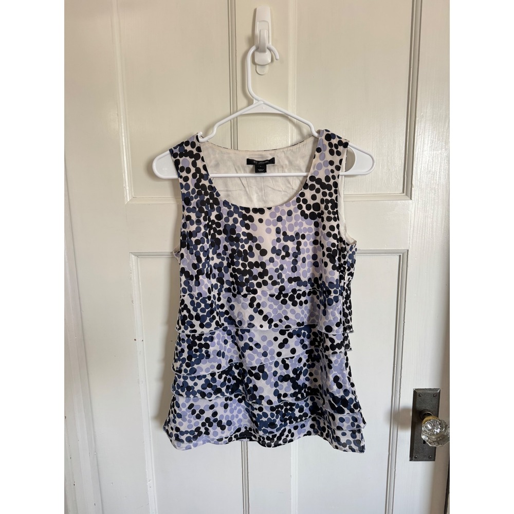 St. John polka dot tiered sleeveless silk blouse size 2